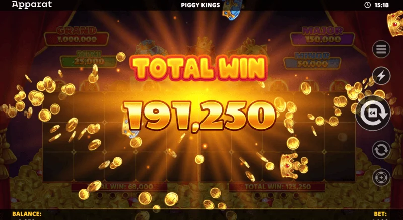 Piggy Kings – laimėjimo ekranas (Free Games)