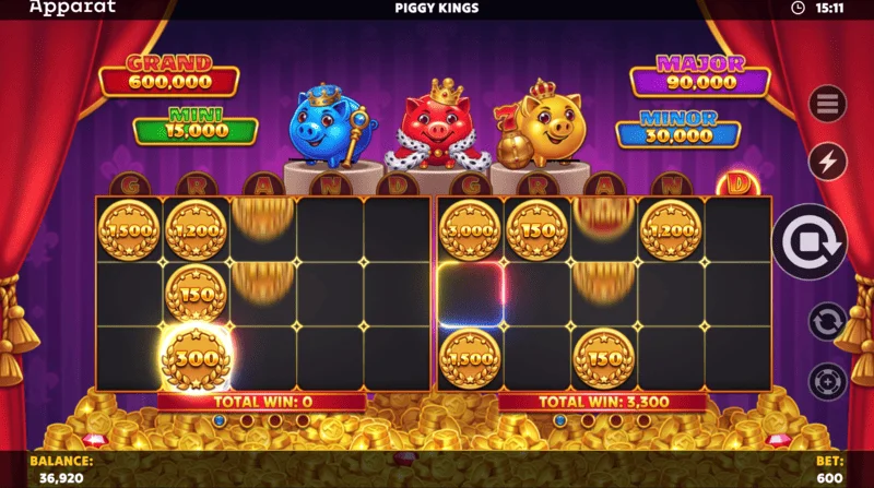 Piggy Kings – nustatymų meniu ir statymo diapazonas